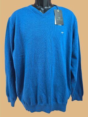 Fynch-Hatton Mens Blue V-Neck Sweater XXL NWT Superfine 3 Ply Premium Knit